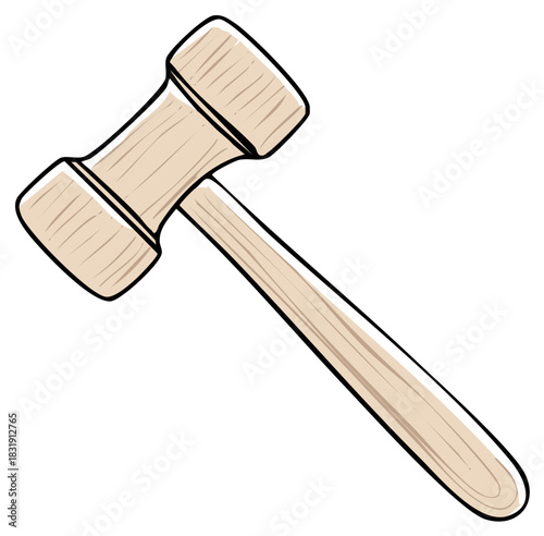 Wooden Gavel Drawing of Law and Order with Simple Black Outline Design