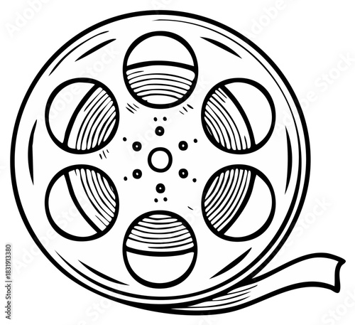 Hand Drawn Vintage Film Reel Classic Movie Sketch Cinema Icon Illustration