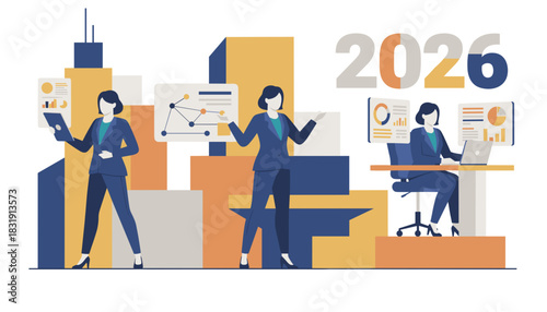 Future business planning and data analysis in 2026 Women professionals managing corporate growth