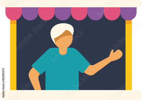 Street vendor welcoming customers at his street food kiosk