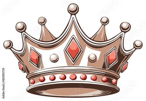 Decorative royal crown with red gems and pearl accents for monarchy or prestige