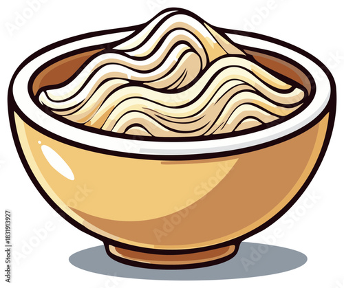 Stylized cartoon illustration of a delicious bowl of fresh noodles