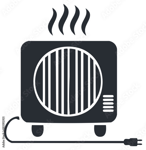 Heating appliance vector with steam indicating function, showing safe and warm heat emission for cold weather comfort.