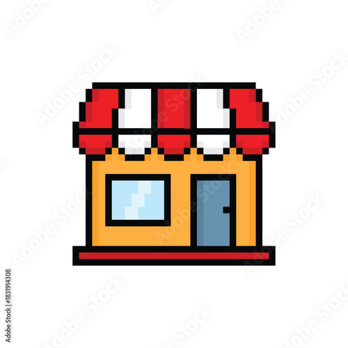 pixel art shop 8 bit vector icon for computer game logo