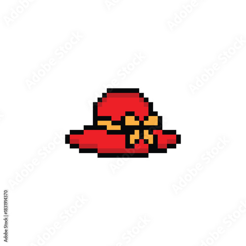 pixel art women's hat 8 bit vector icon for computer game logo