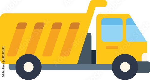 Yellow dump truck carrying building materials at a construction site, representing transportation and heavy industry