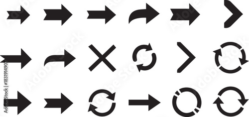 Assortment of black arrow and circular arrow icons