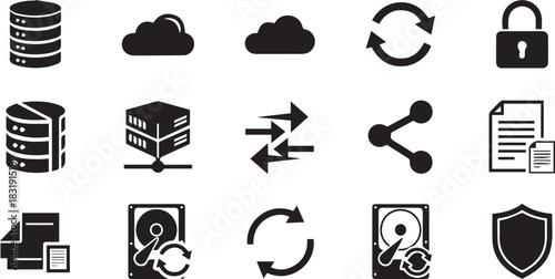 Cloud Computing and Data Security Icons database server