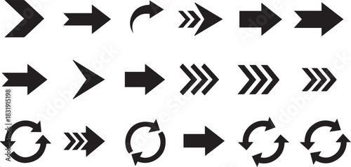 Collection of black arrow icons in different styles