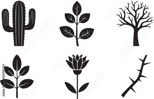 Desert and plant silhouette icons cactus tree