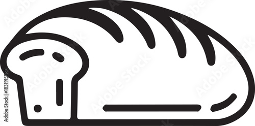 Simple line art illustration of a loaf of freshly baked bread, representing food and baking