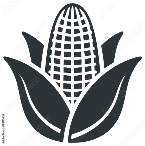 Corn Cob Icon with Green Leaves Minimalist Vector Illustration