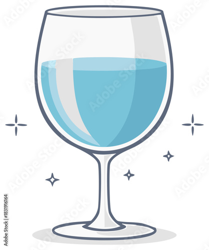 Sparkling wine glass filled with clear blue liquid illustration