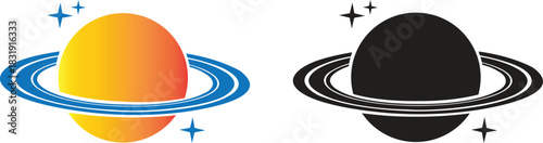 Planet and Saturn icons set, collection and group of space ringed planet symbols, astronomy galaxy elements, flat style, line style gradient vector illustration isolated on transparent background