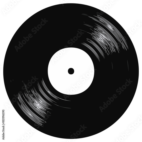 Classic black vinyl record with a blank white label representing vintage music and analog sound