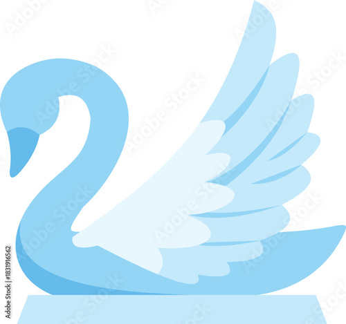 Light blue swan with slightly open wings standing on a light blue pedestal