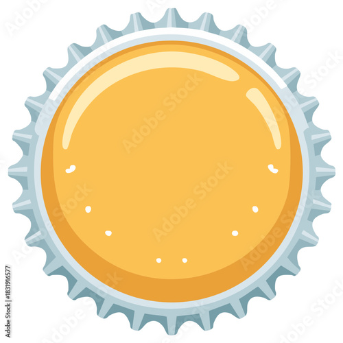 Cartoon Beer cap illustration, metal bottle cap design, light orange color flat style