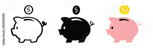 Piggy bank with dollar coin set 
