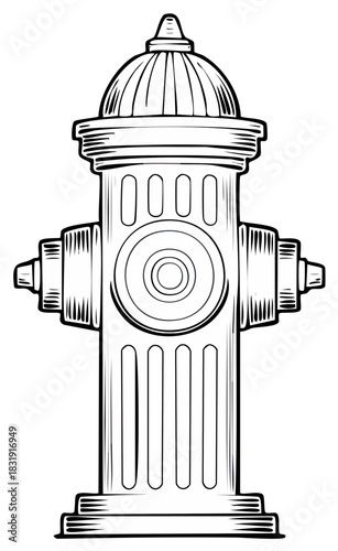 Black and White Fire Hydrant Outline Drawing Emergency Water Source