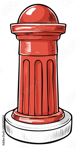 Cartoon illustration of a red fire hydrant, comic book style.