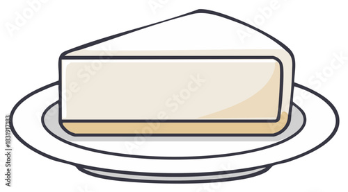Cartoon slice of cheesecake on a plate. Isolated sweet dessert food illustration.