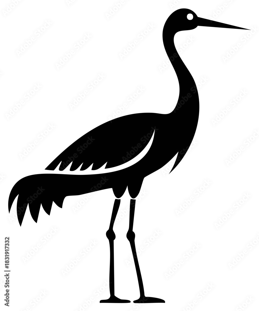 Obraz premium Elegant Black Silhouette of a Crane Bird Standing Still