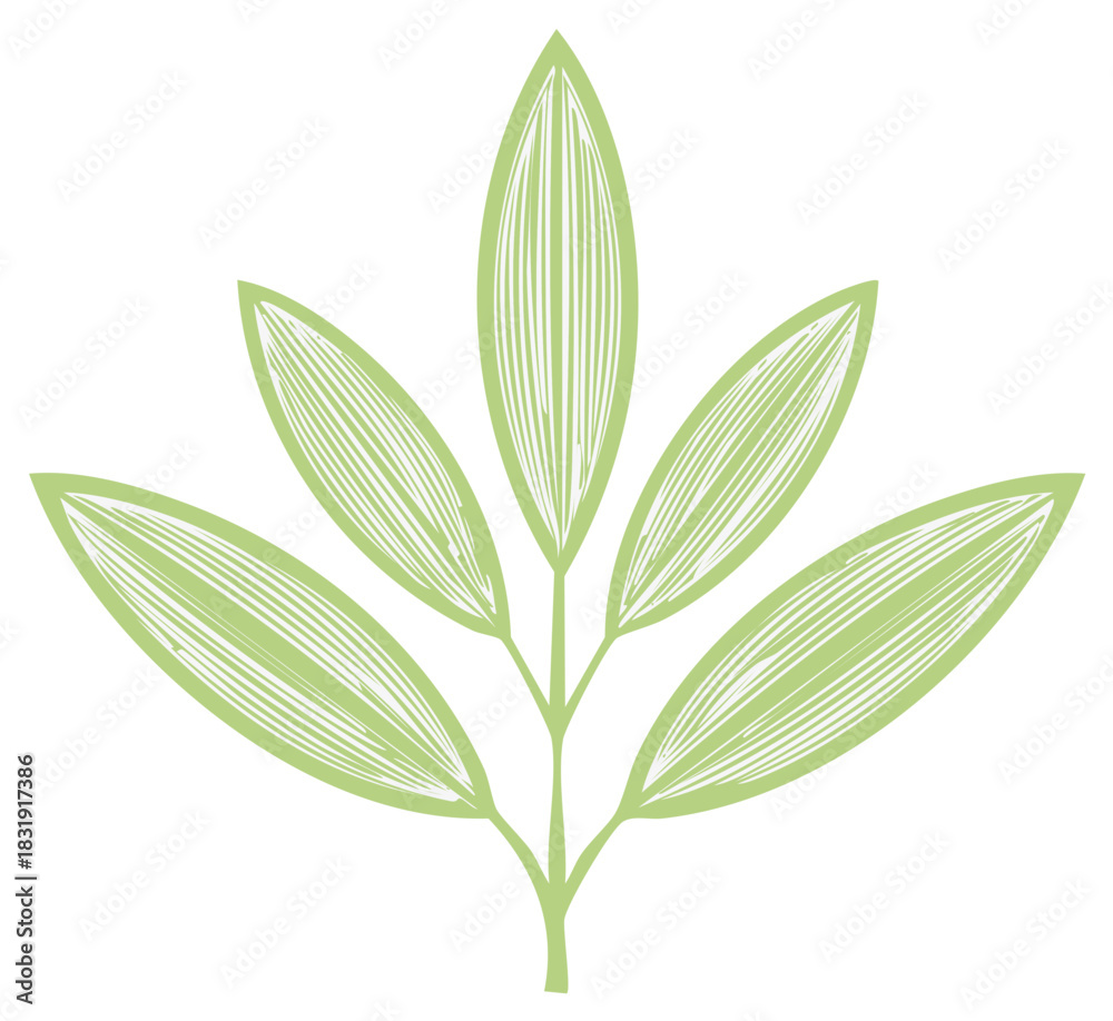 Naklejka premium Hand-drawn Illustration of Green Leaves with Veins, Botanical Art