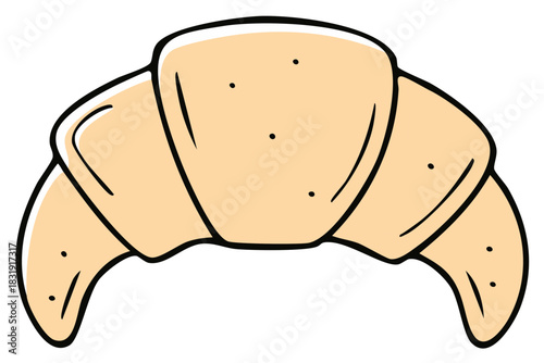 Isolated croissant pastry illustration features flaky texture, golden color, and classic curved shape in drawing style.