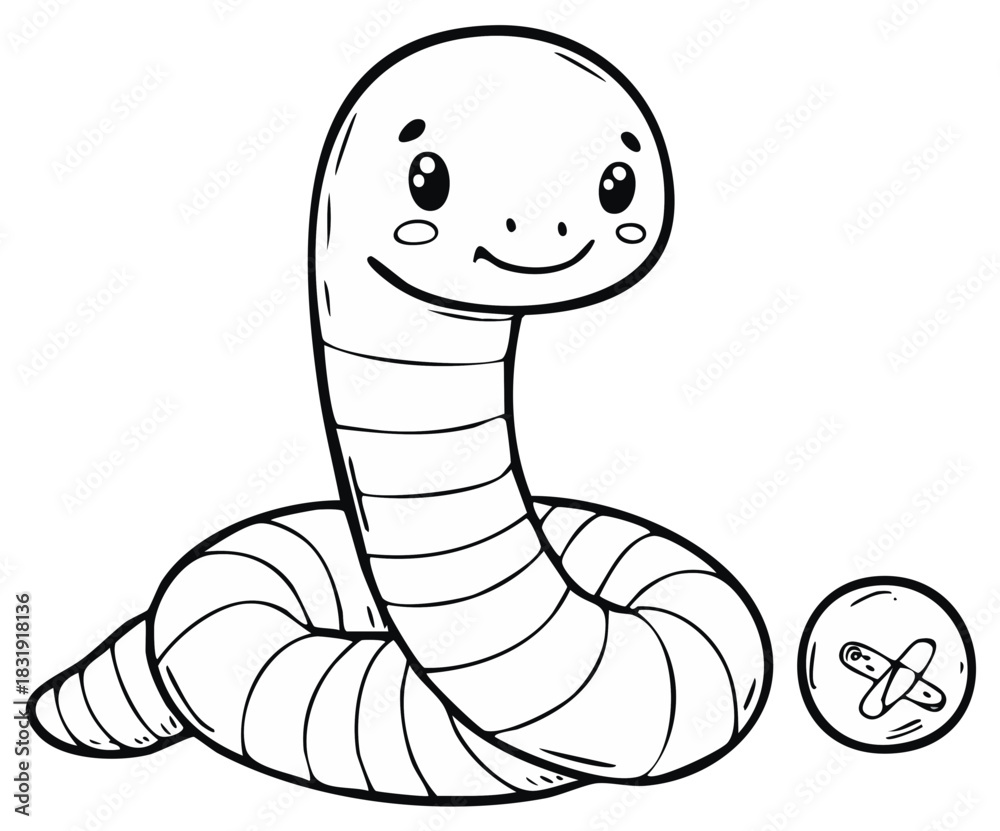 Fototapeta premium Cute Smiling Cartoon Worm Outline for Childrens Coloring Book Activity Page