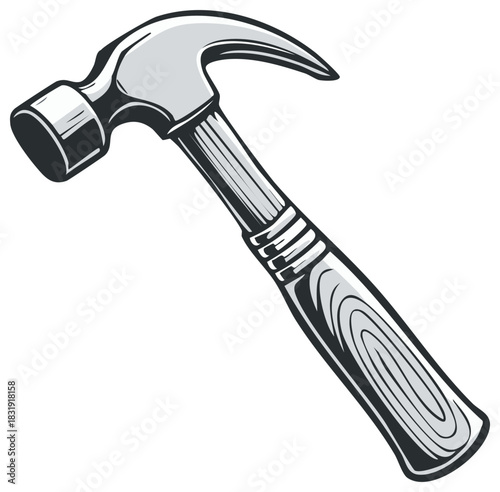 Illustration of Hammer tool with wooden handle for construction and home improvement