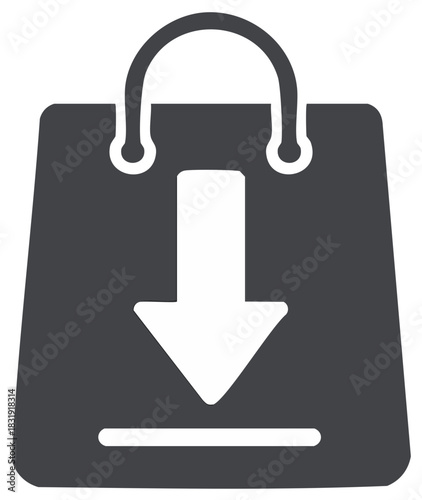 E-commerce shopping bag download icon for online purchases and digital acquisition