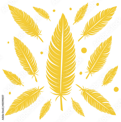 Elegant Feather Arrangement Gold Pattern with Decorative Spots for Unique Artistic Design