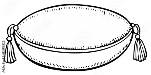 Outline Illustration of an Oval Cushion Pillow with Tassels for Decorative Purposes