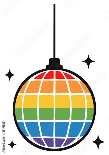 Rainbow Disco Ball with Stars, Pride Celebration, LGBT Symbol, LGBTQ+ Rights Icon