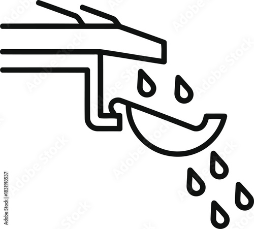 Gutter downspout with falling water drops icon rain