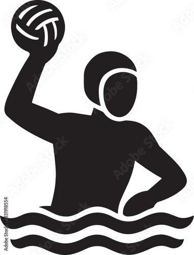 Bold vector silhouette of a water polo player throwing ball, perfect for sports icon sets and branding.