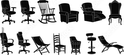 Backhoe loader silhouettes set, heavy construction machinery, tractor excavator icons, industrial earth mover vector, isolated on white background