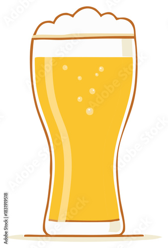 Cartoon drawing of a full pilsner glass of cold light beer with a foamy head
