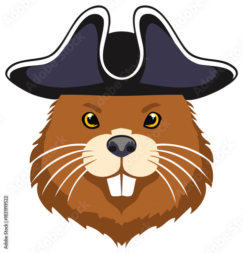 Cartoon Beaver Wearing Pirate Hat with an Angry Face and White Teeth