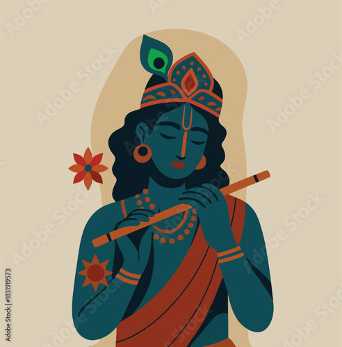 Sree Krishna Flute Playing Hindu Art Radha Krishna happy janmastami krishna image 