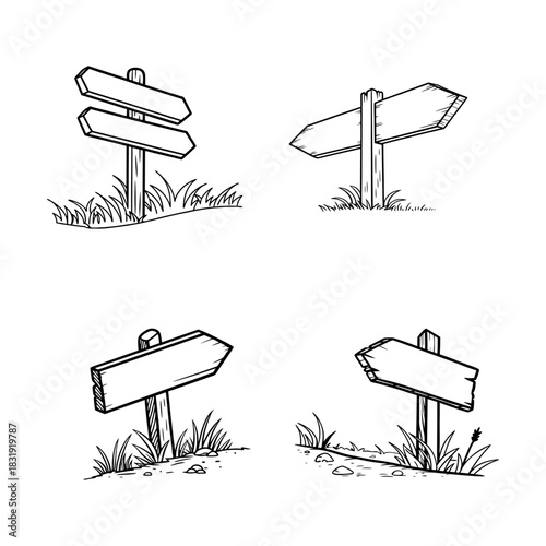 collection Wooden signboards, Wooden cartoon boards, blank signboard isolated on white background