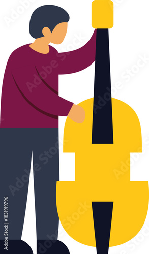 Musician gently holding a double bass, embodying the essence of jazz and classical music performance