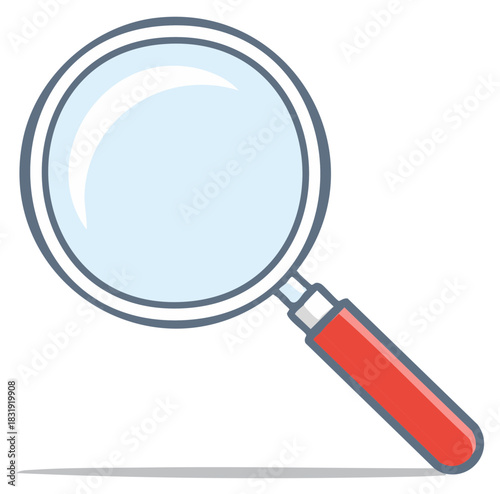 Magnifying glass illustration, vector design with red handle and shadow