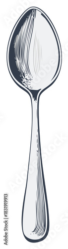 Classic Metal Spoon Illustration with Hatching Detail