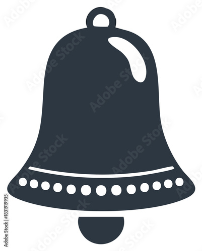 Simple navy blue bell silhouette with decorative dots and a loop for hanging