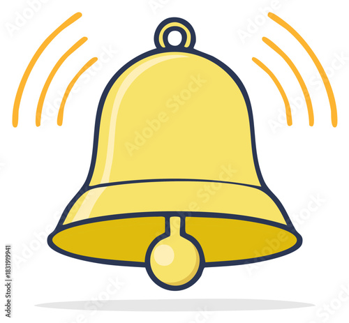 Golden ringing bell icon cartoon illustration for notification alert message