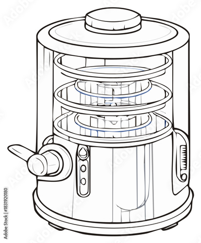 Vector line art illustration of a portable kerosene heater stove appliance for home heating