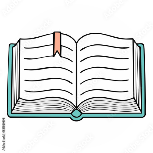 Open Book Illustration with Bookmark for Reading Education and Knowledge