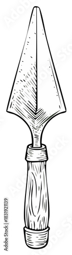 Hand Drawn Pointed Arrowhead with Wooden Shaft, Vector Illustration