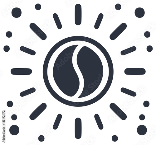 Abstract coffee bean icon with radiant lines symbolizing energy and aroma